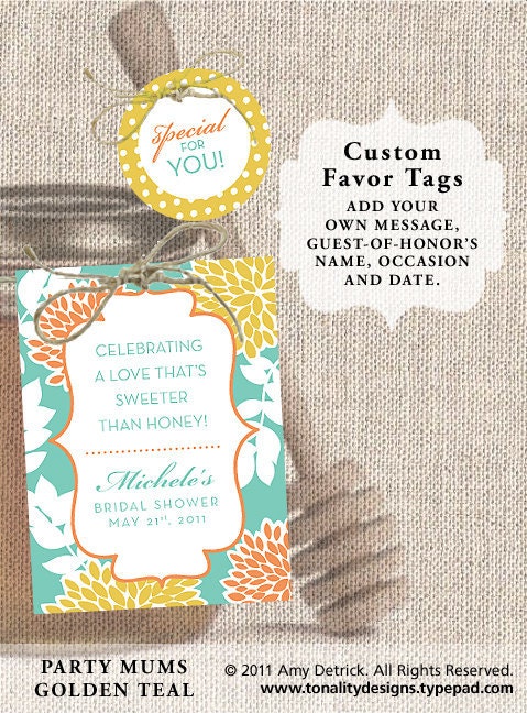 DIY Printable Favor Tags: Party Mums (Golden Teal)