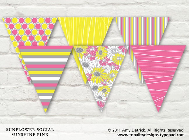 DIY Printable Pennant Banner: Sunflower Social (Sunshine Pink)