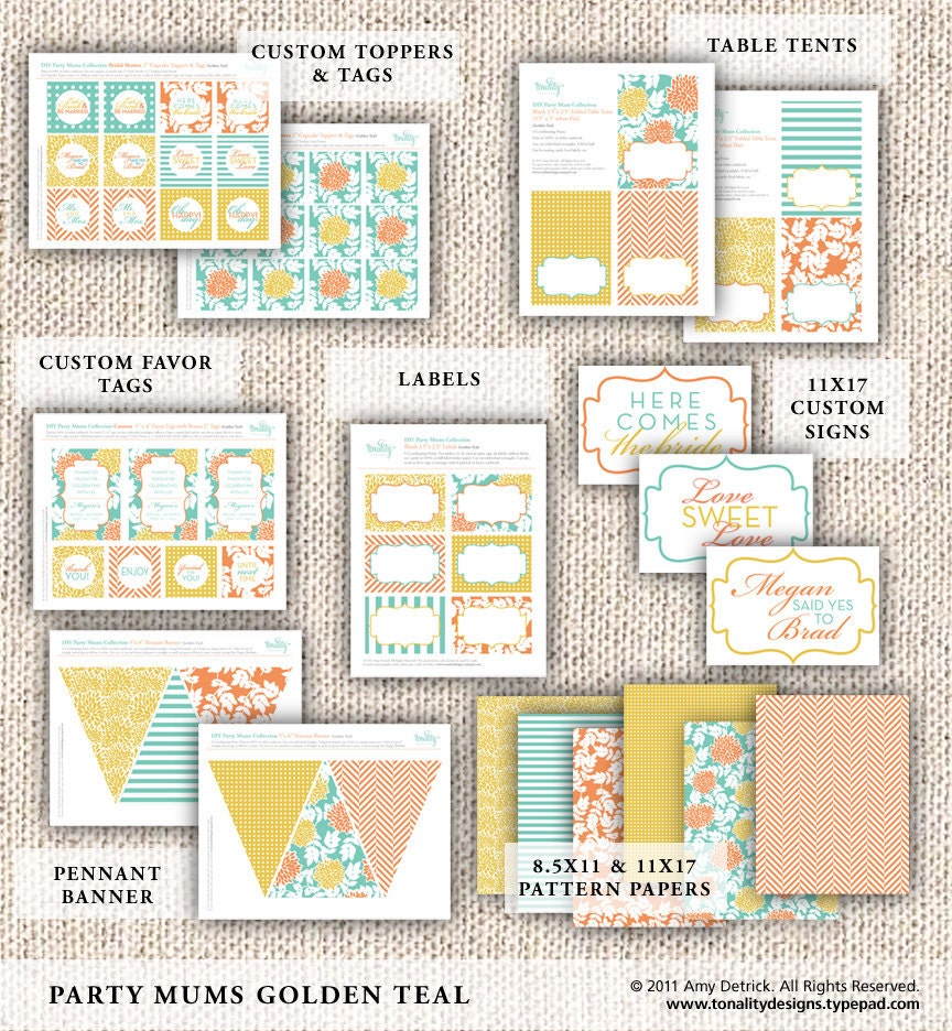 DIY Printable Party Collection Accessories: Party Mums (Golden Teal)
