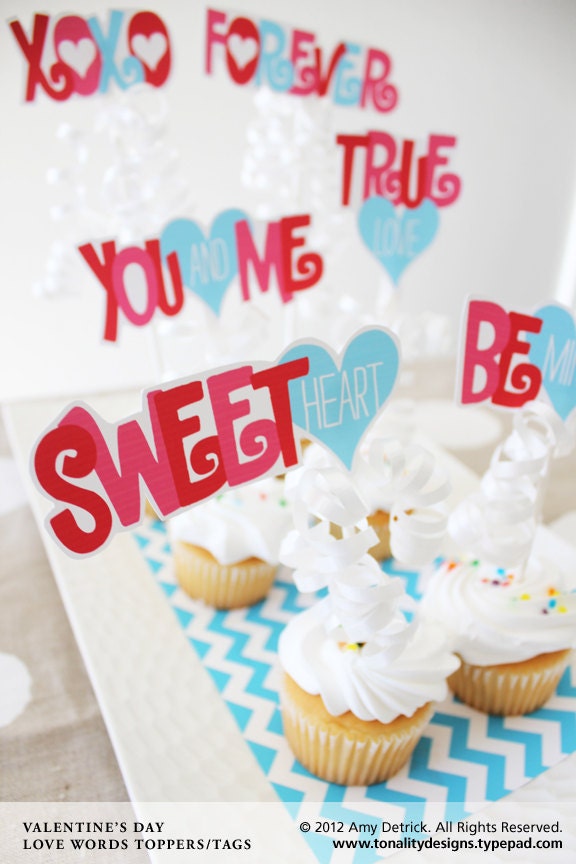 Valentine's Day Cupcake Toppers/Tags - Love Words