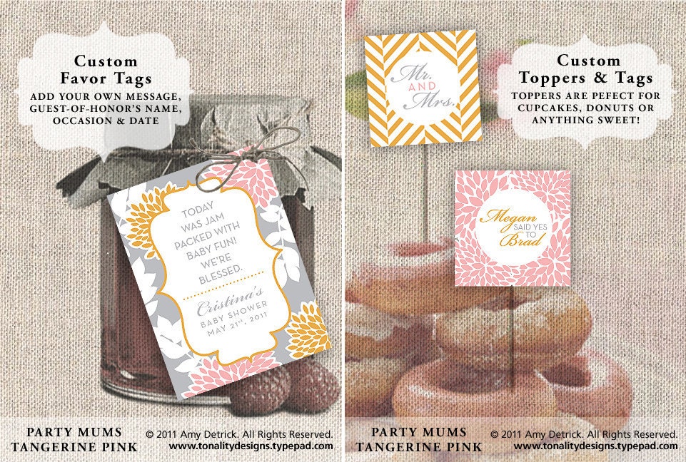 DIY Printable Party Collection Accessories: Party Mums (Tangerine Pink)
