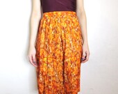 S A L E 50s Orange Floral Accordion Pleated Skirt (Xxs/Xs)