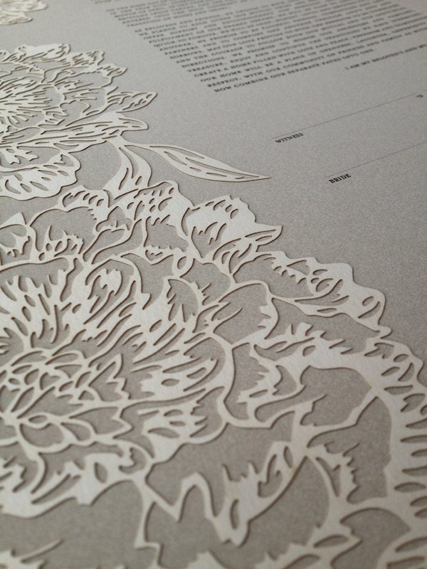 Papercut Ketubah - Peonies