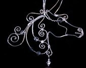 Black Unicorn - sterling silver wire pendant