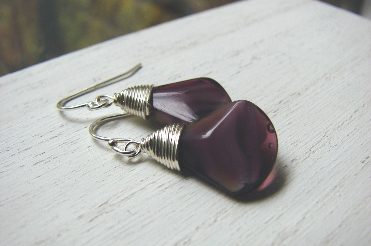 Eggplant Wire Wrapped Earrings