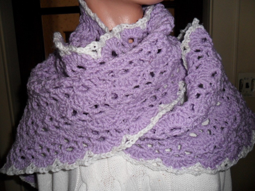 Hand Crocheted Lilac and White 'OASIS' Scarf Wrap Accessories Women  Outerwear  Cozy Coverup