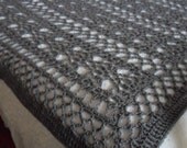 Large Hand Crocheted Afghan Blanket in Heather  Gray - 'BOUDOIR' Cozy Throw Cover