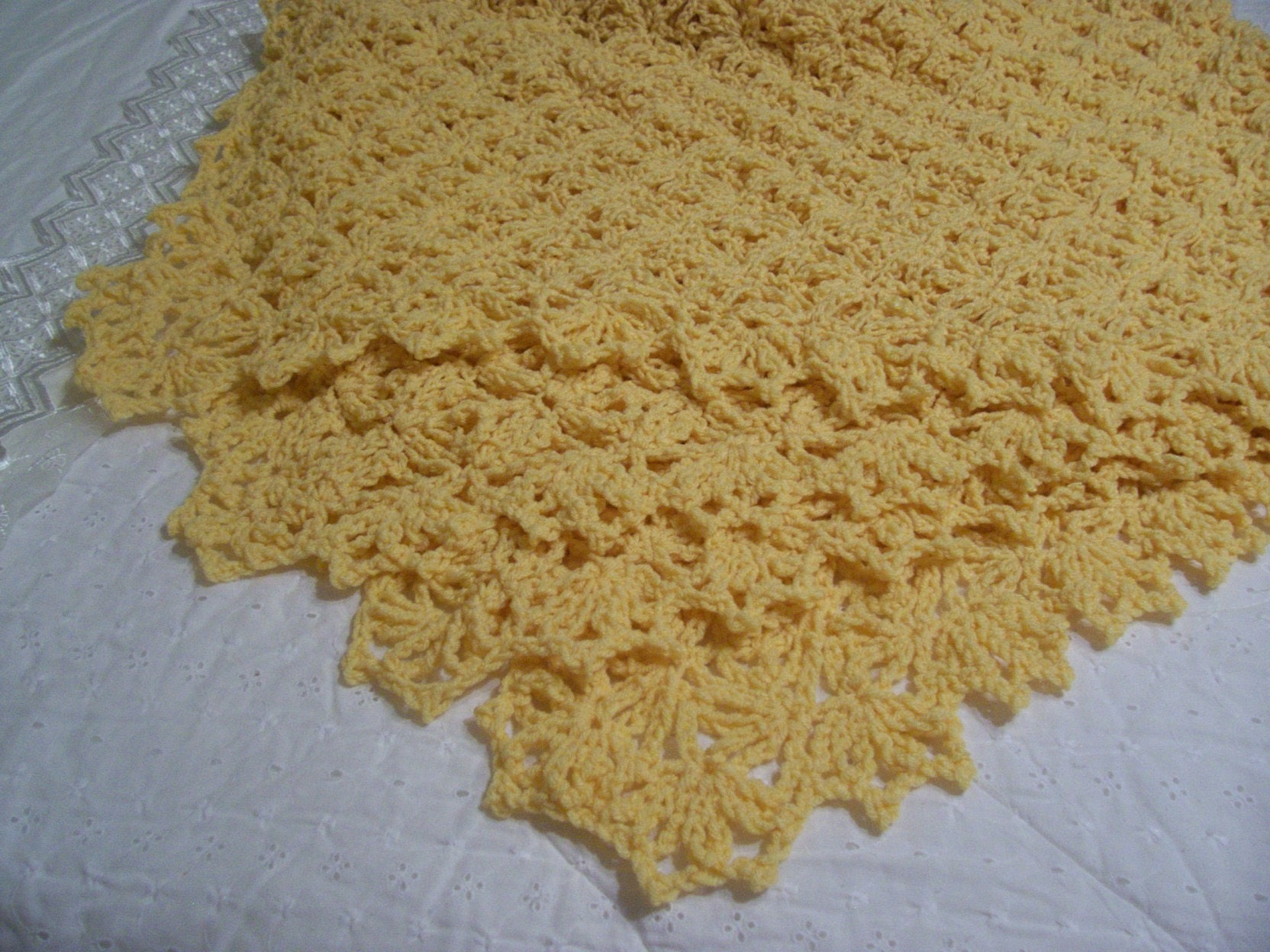 X Large Hand Crocheted Decorative Cozy Cover Throw Afghan Blanket  'SPRING BUD' in Beautiful Buttercup Yellow---
