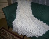 XLarge Hand Crocheted     'SPRING BUD'   Cozy Throw Cover Afghan Blanket in Beautiful  White