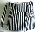 Messenger Bag-Pleated-Adjustable to Straps-Black and White Stripe