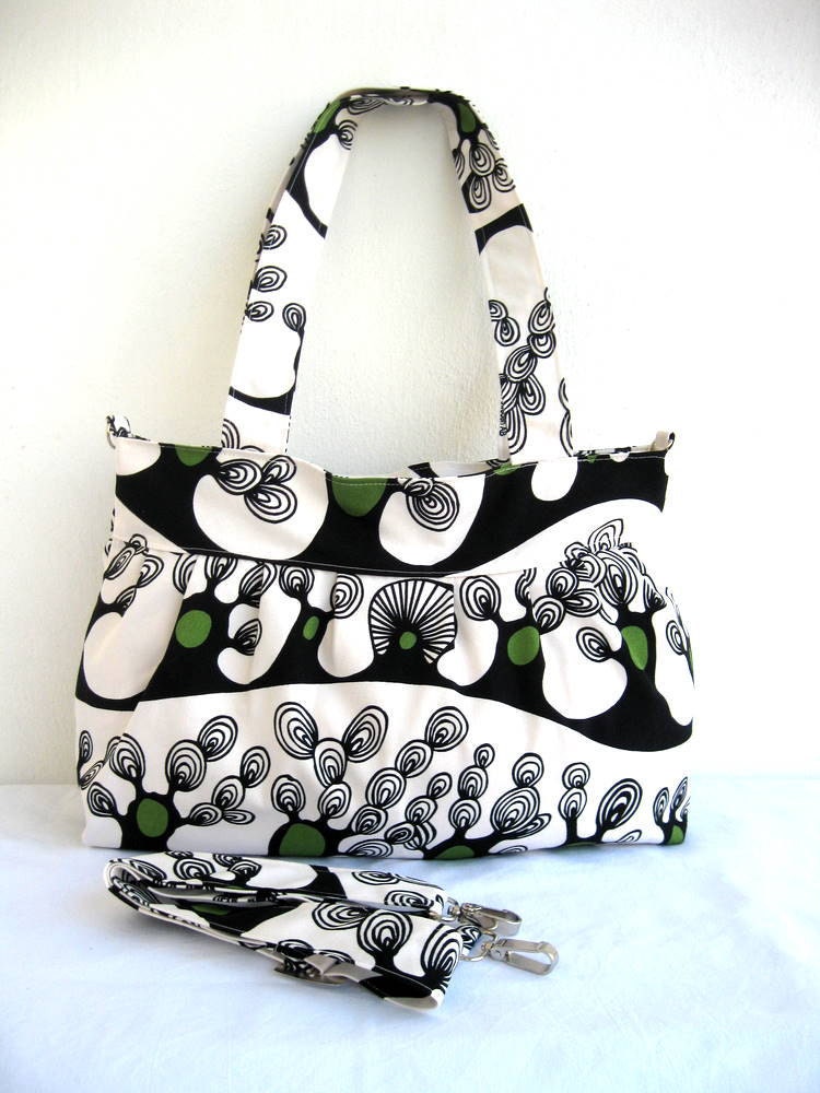 Shoulder Bag-Diaper Bag-Messenger Bag-Green Bag-Pleated Bag-Large-Double Straps and Adjustable to Straps-6 Large Pockets-Zipper Clouse