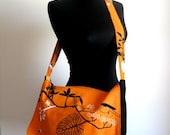 Messenger Bag-Orange and Black-Large-Birds-7 Large Pockets