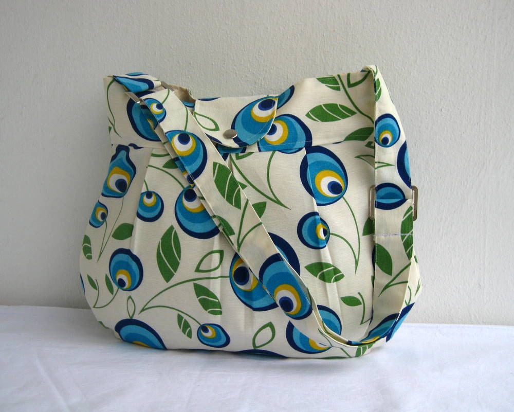 Sale % 10 off-Green Leaves-Multicolor-Canvas-Pleated-Adjustable to Straps-Everyday Bag-Blue Yellow Cream Green
