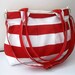 Sale % 10 off-Red and White-Pleated Bag-Large-Double Straps and Adjustable to Straps-6 Large Pockets-Zipper Clouse