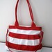Sale % 10 off-Red and White-Pleated Bag-Large-Double Straps and Adjustable to Straps-6 Large Pockets-Zipper Clouse
