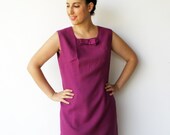 Vintage 1960s Red-Violet Bow Shift Dress