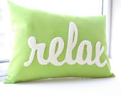 Relax Pillow in Script - Apple Green