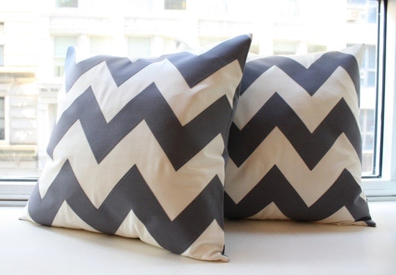 Charcoal Gray Chevron Pillow - Square