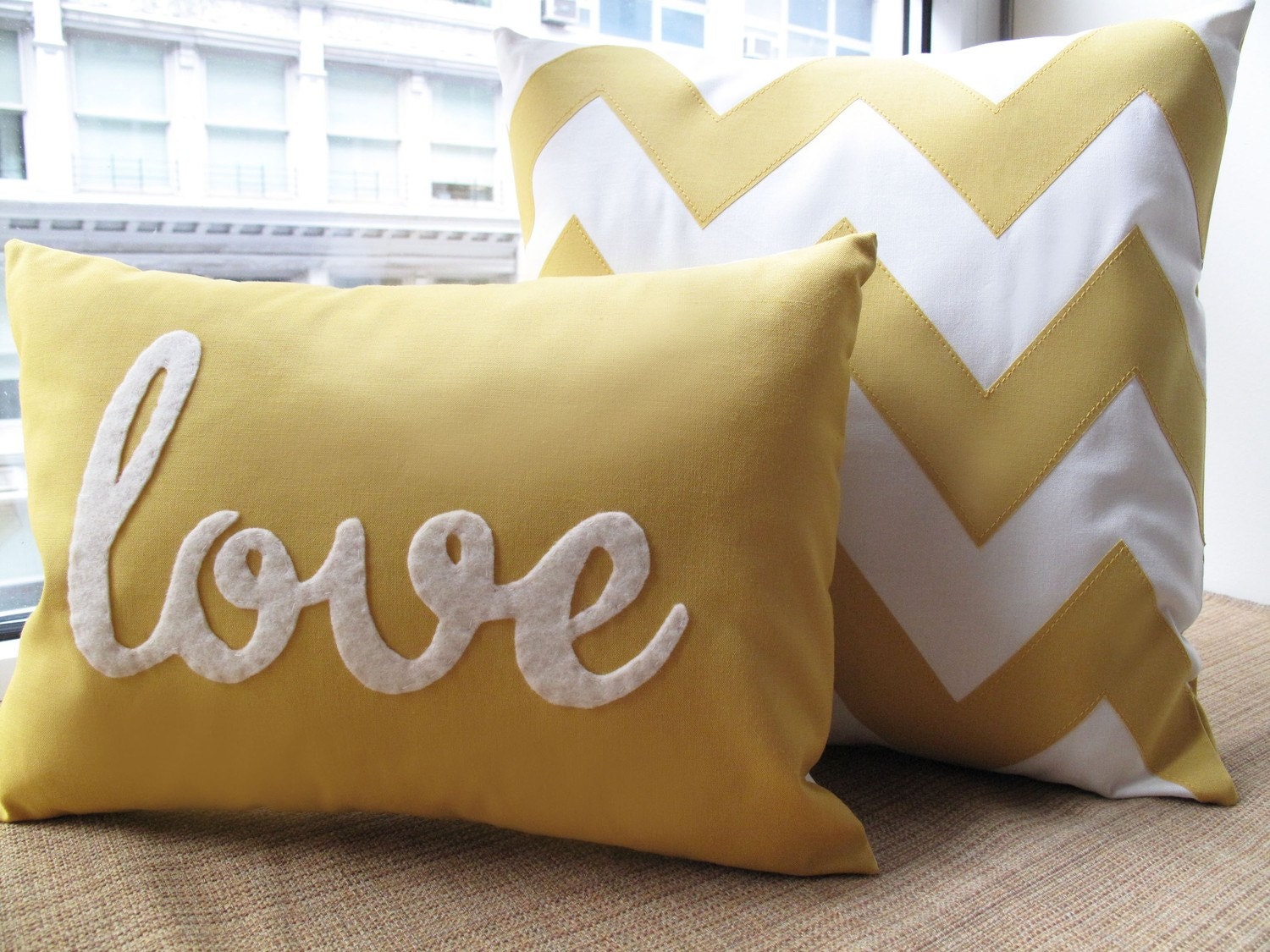 Yellow Chevron Pillow - Square - Home and Living / Decor and Housewares