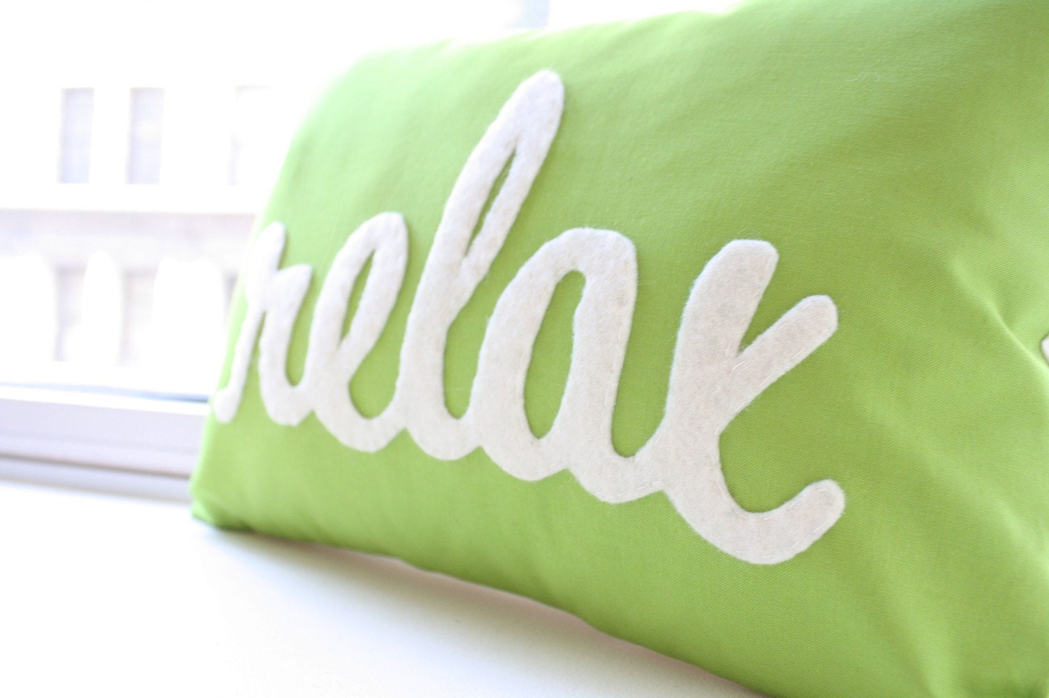Relax Pillow in Script - Apple Green
