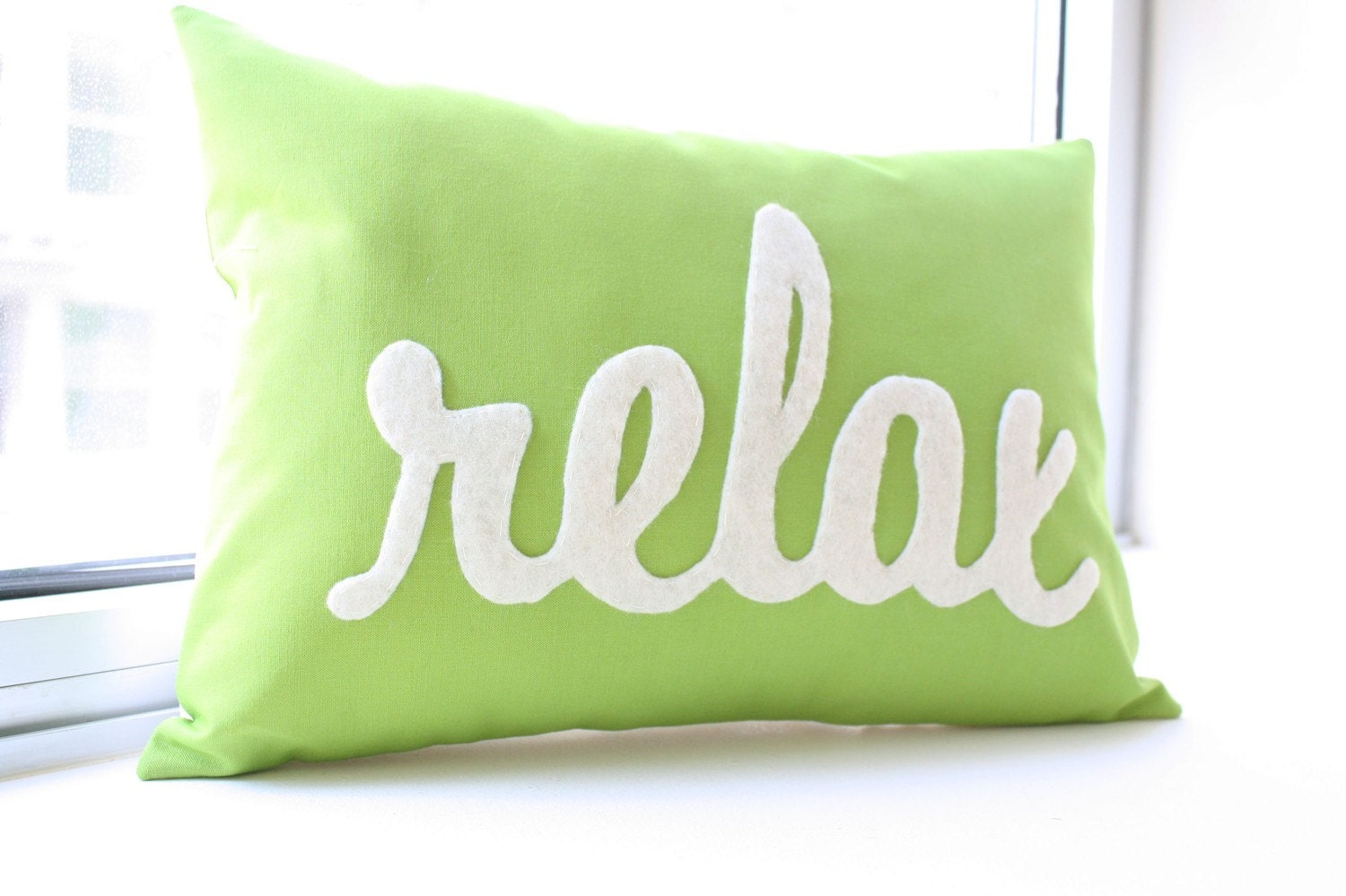 Relax Pillow in Script - Apple Green