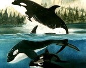 Whales painting art print by Michaeline 8x10 inches