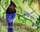 Blue bird and Dragonfly original painting by Michaeline McDonald
