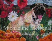 Pug in Poppies art print by Michaeline 8x10 inches
