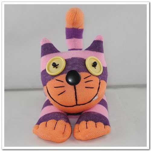 Handmade Sock Cheshire Cat Kitty Stuffed Animal Baby Toy