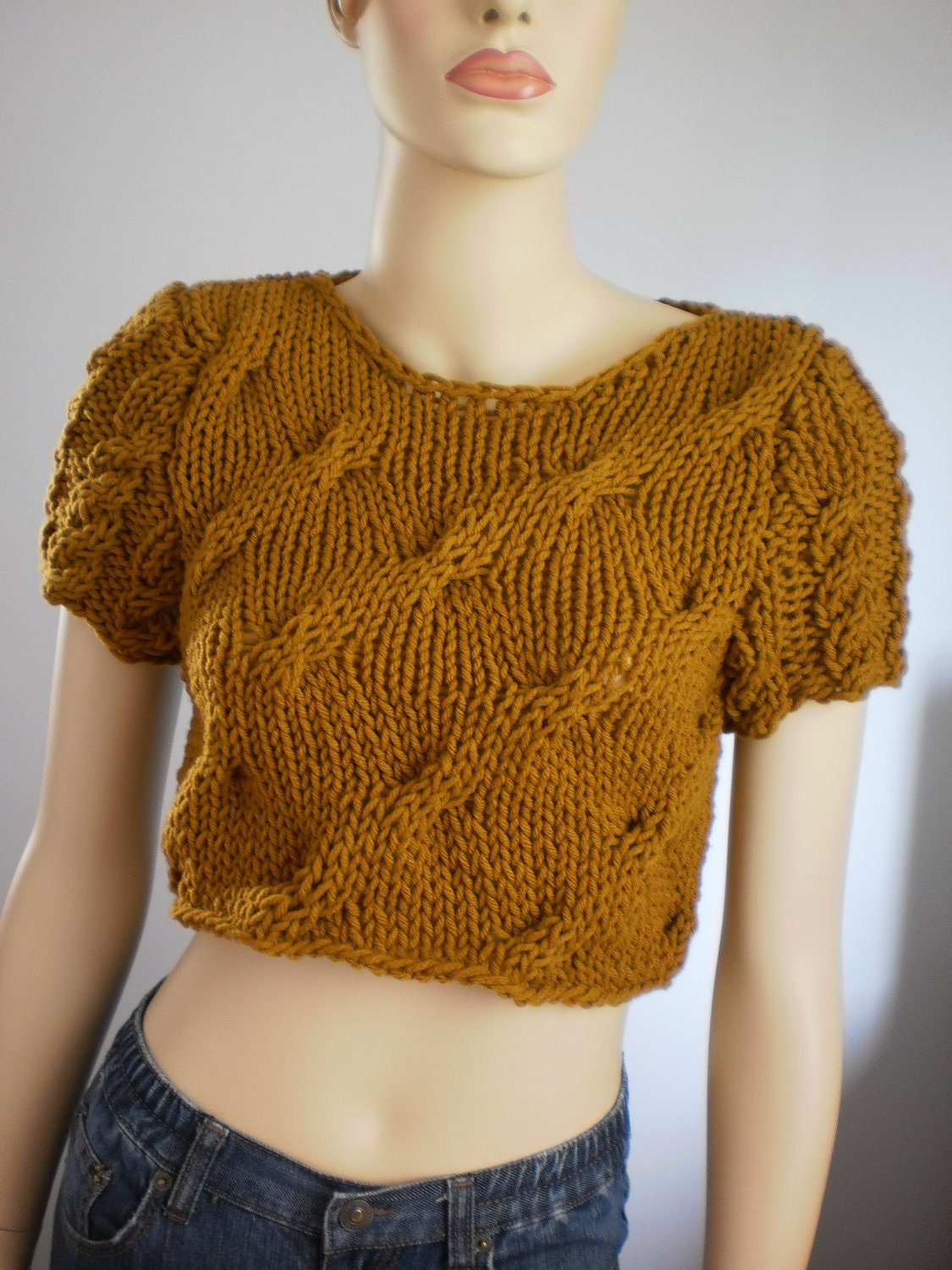 Thick Soft Hand Knitted  Mustard Sweater Fall Fashion