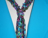 Handknit Necklace Scarf of Bright, Stained Glass Trellis Ladder Yarn