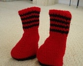 Hand Knit Red and Black Booties Boots for Baby 6 to 12 months