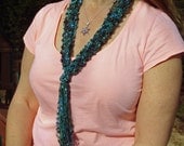Fashion Scarf of Trellis- type Ladder Yarn in Brilliant aqua, blues and greens