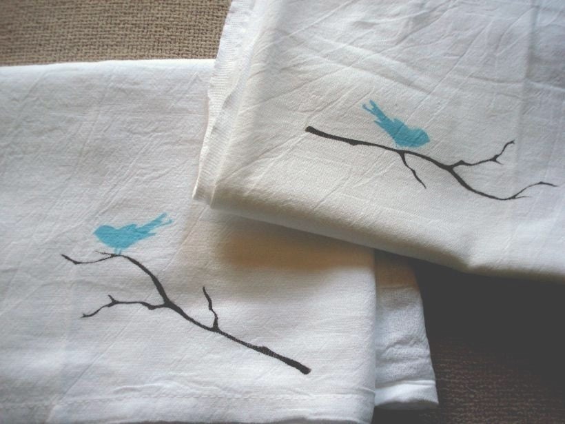 blue bird teatowels - set of two