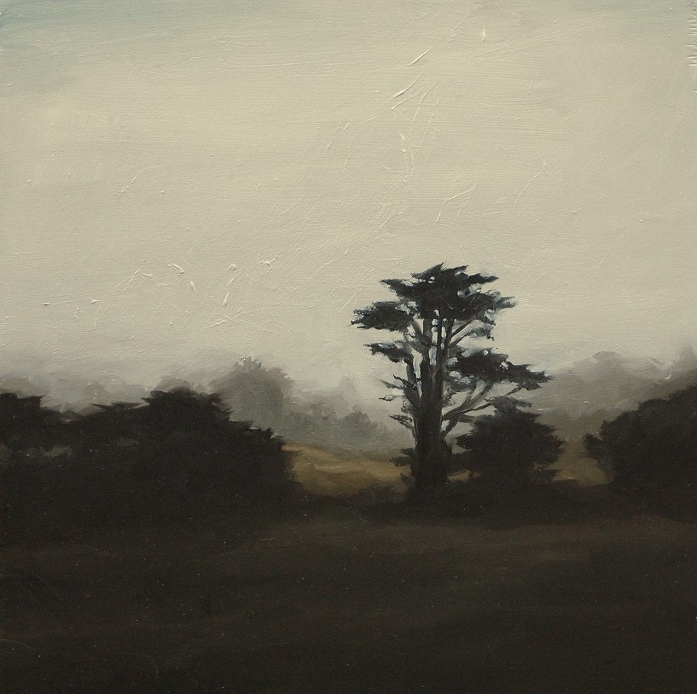 Silhouette of Cypress, Art Print of Oil Painting - windylanestudio