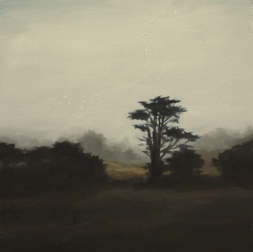Silhouette of Cypress, Art Print of Oil Painting