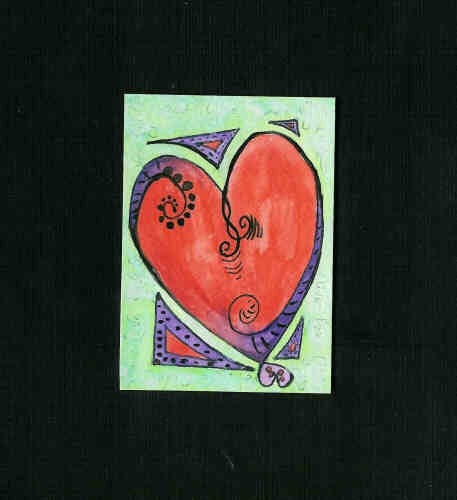 ACEO Original - Give Love - Mixed Media - Free Shipping - Heart - Queen - Red - Purple - Queen