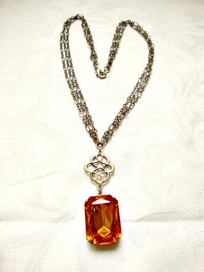 Topaz Vintage Octagon Rhinestone Necklace