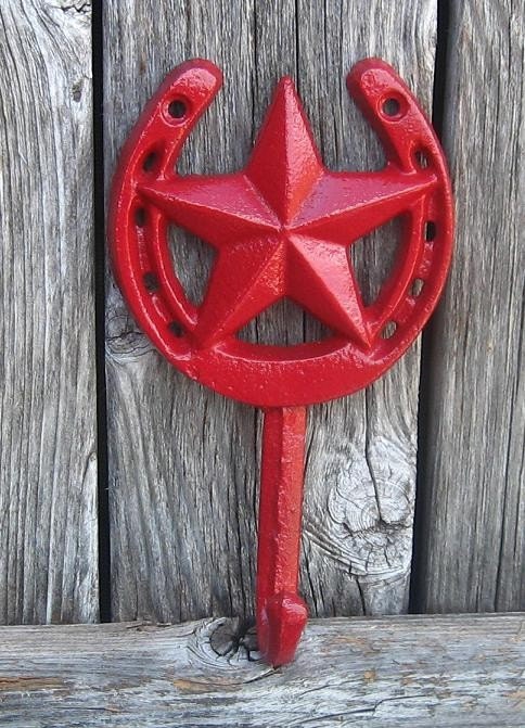 Lucky Cast Iron Horse Shoe Star  Hanger Hook