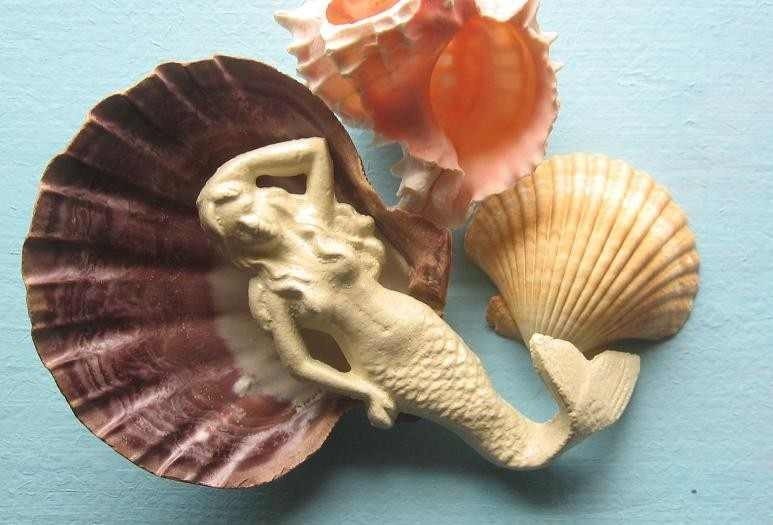 Sale- Mermaid Cast Iron Refinished Hook Beach Cottage Coastal Shabby Chic /Metal wall hook /Bathroom hook / Fixture / Shabby Chic Decor