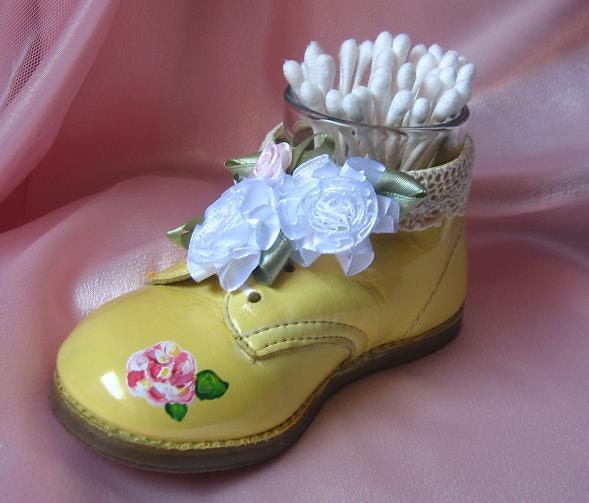 Shabby Chic Yellow Baby Shoe Holder