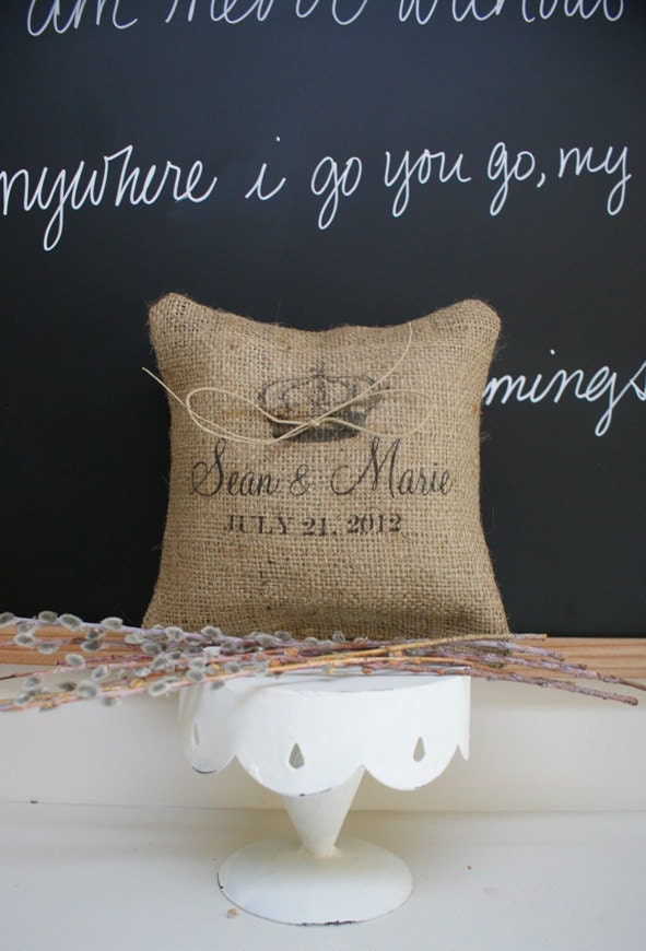 New...Personalized Sweet and Lovely La Poste Burlap Ring Bearer Pillow by My Adobe Cottage