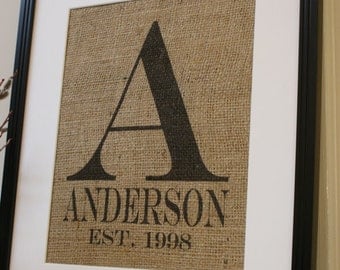 Original Burlap Wedding or Anniversary Personalized Artwork