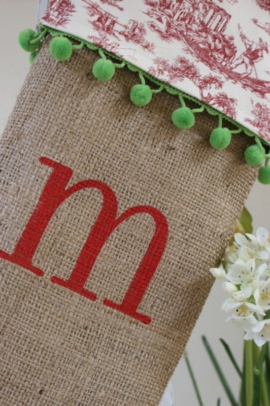 ORIGINAL Personalized Pom-Pom Burlap Christmas Stocking