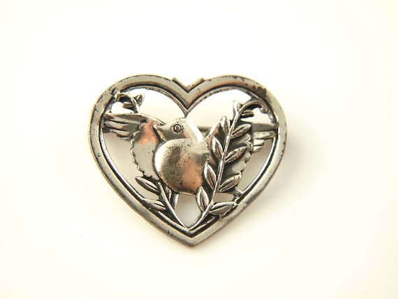 SALE: Coro Sterling Bird Heart Brooch - Vintage