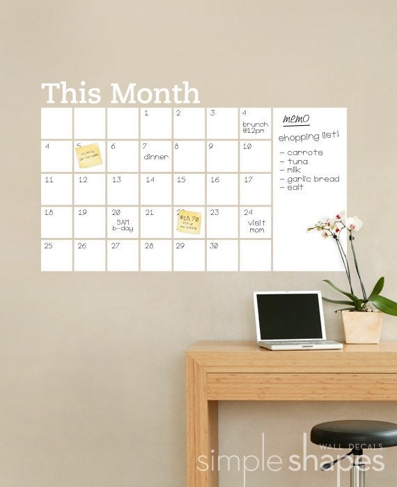 Dry Erase Wall Calendar with Memo - Vinyl Wall Decal