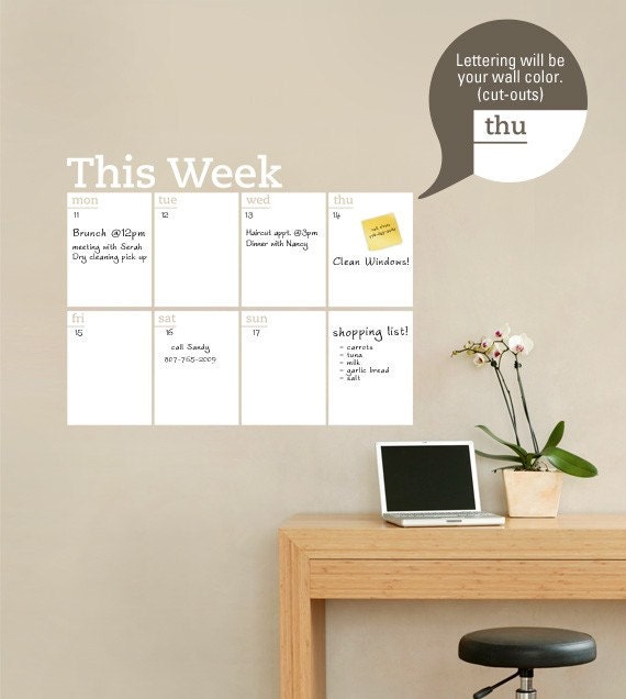 Weekly Planner Dry Erase Calendar - Modern Vinyl Wall Decal