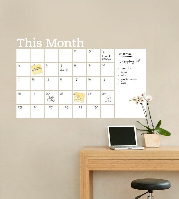 Dry Erase Wall Calendar with Memo - Vinyl Wall Decal