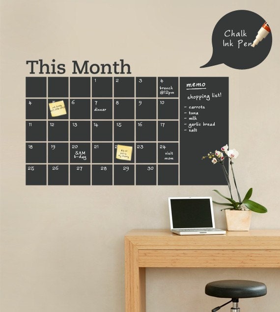 Chalkboard Wall Decal - Monthly Calendar