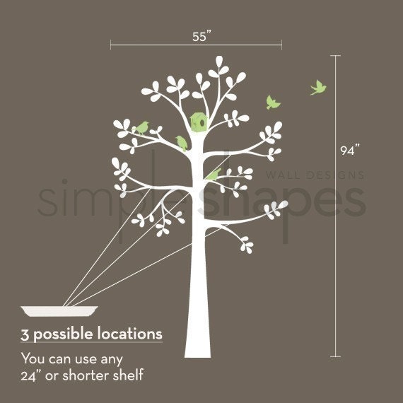 The ORIGINAL Shelving Tree with Birds - LARGE Tree Wall Decal Sticker